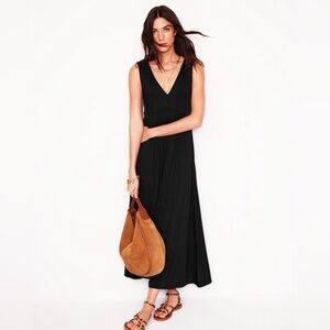 Boden Olympia Jersey Maxi Dress Black Sleeveless Empire Waist | US 6P